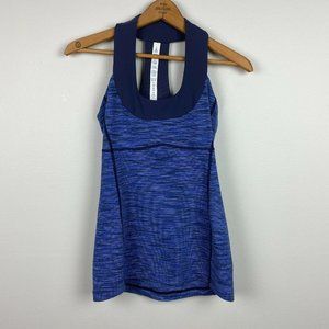 Lululemon Racerback Tank Top Women 4 Blue Gray Space Dye Mesh Built In Shelf Bra